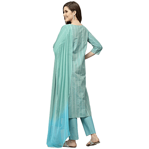 Stylum Green Embroidered Kurta Pant With Dupatta, 1 Set (Size - XL)