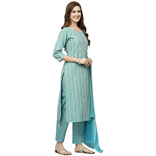 Stylum Green Embroidered Kurta Pant With Dupatta, 1 Set (Size - XL)