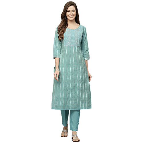 Stylum Green Embroidered Kurta Pant With Dupatta, 1 Set (Size - XL)