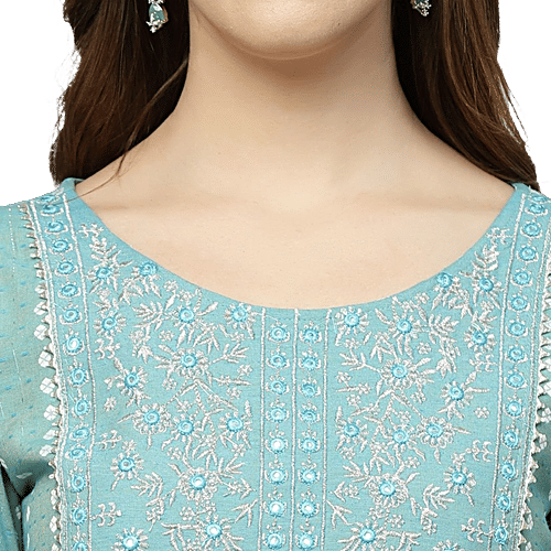 Stylum Green Embroidered Kurta Pant With Dupatta, 1 Set (Size - XL)