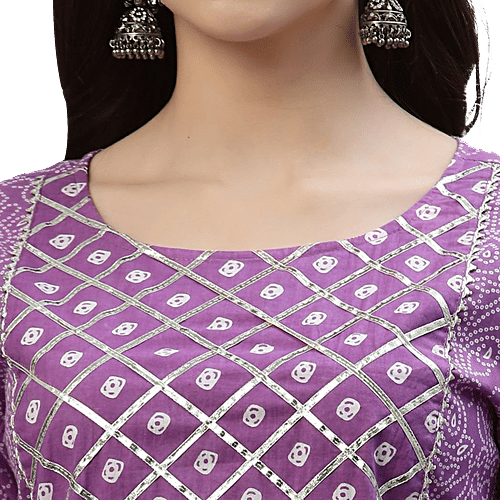 Stylum Purple Bandhani Print Kurta Pant With Dupatta, 1 Set (Size - S)