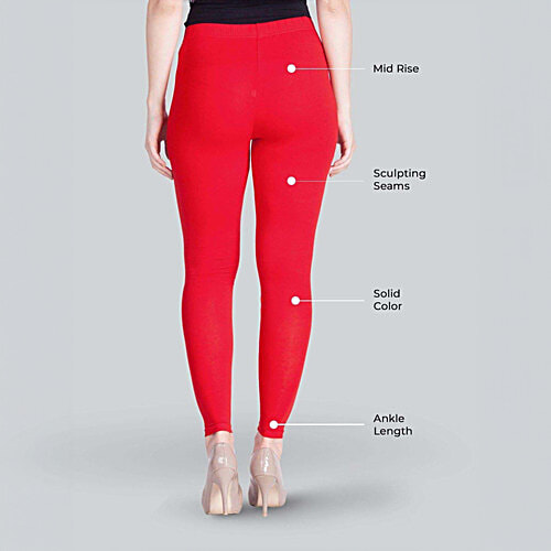 Lyra Red Cotton Ankle Length Leggings, 1 pc (Free Size) 