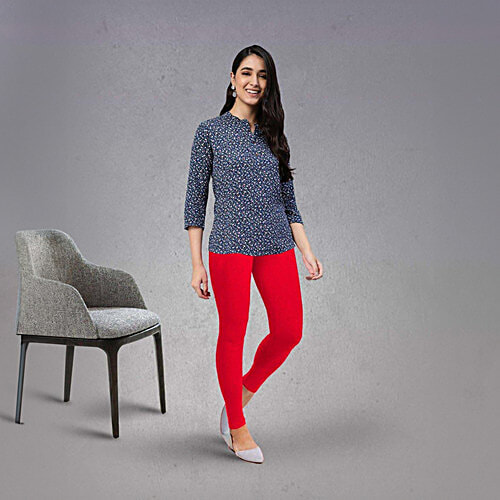 Lyra Red Cotton Ankle Length Leggings, 1 pc (Free Size) 