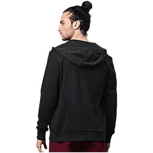 Alcis Black Cotton Regular Fit Hooded Sweatshirt, 1 pc (Size - L)
