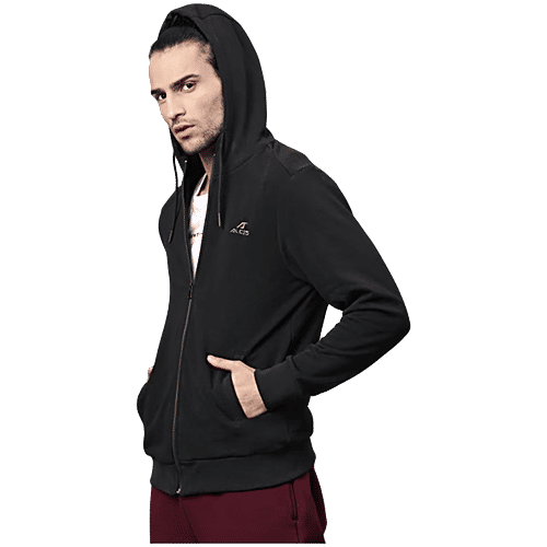 Alcis Black Cotton Regular Fit Hooded Sweatshirt, 1 pc (Size - L)