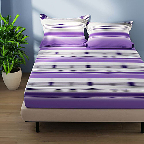 Bianca Serina Purple Cotton 144 TC Double Size Bed Sheet - With Pillow Covers, 1 Set