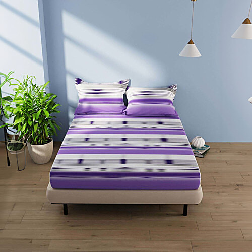 Bianca Serina Purple Cotton 144 TC Double Size Bed Sheet - With Pillow Covers, 1 Set