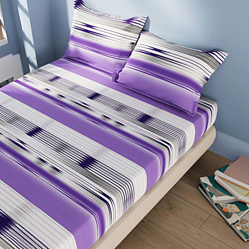 Bianca Serina Purple Cotton 144 TC Double Size Bed Sheet - With Pillow Covers, 1 Set