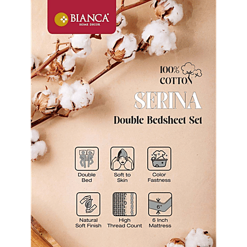Bianca Serina Purple Cotton 144 TC Double Size Bed Sheet - With Pillow Covers, 1 Set