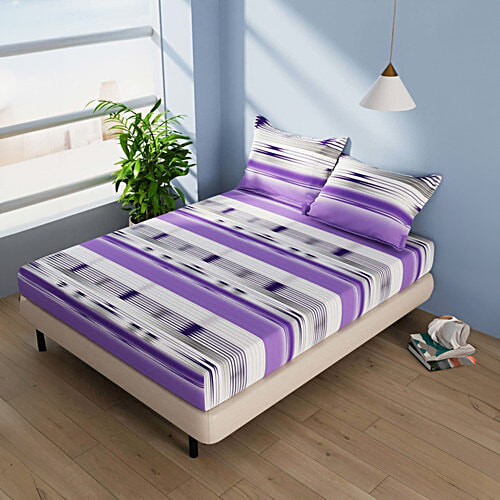 Bianca Serina Purple Cotton 144 TC Double Size Bed Sheet - With Pillow Covers, 1 Set