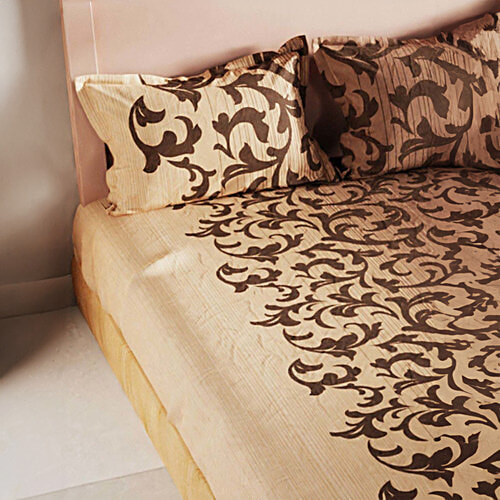 Bianca Tokyo Bay Printed Brown 192 TC Fabric King Bedsheet - With 2 Pillow Covers, 1 Set