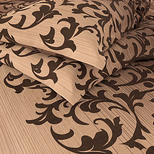 Bianca Tokyo Bay Printed Brown 192 TC Fabric King Bedsheet - With 2 Pillow Covers, 1 Set