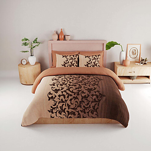 Bianca Tokyo Bay Printed Brown 192 TC Fabric King Bedsheet - With 2 Pillow Covers, 1 Set