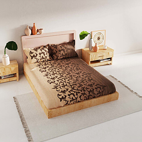 Bianca Tokyo Bay Printed Brown 192 TC Fabric King Bedsheet - With 2 Pillow Covers, 1 Set