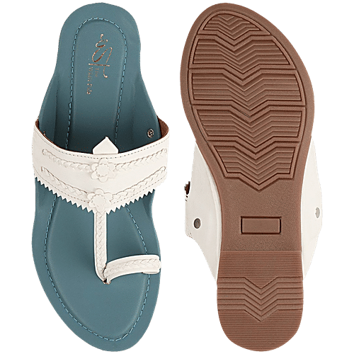 The White Pole Women's White Toe Ring Sandals, 1 Pair (UK/IND-6)