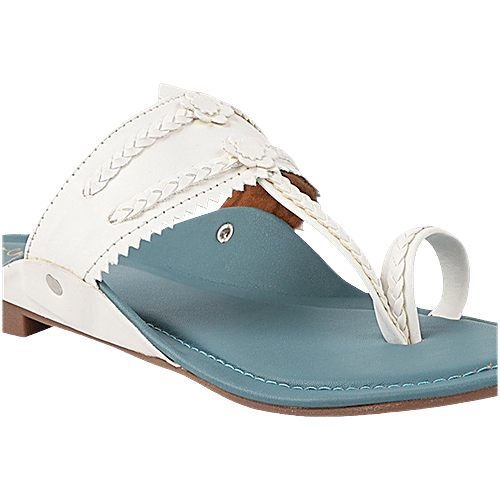 The White Pole Women's White Toe Ring Sandals, 1 Pair (UK/IND-6)