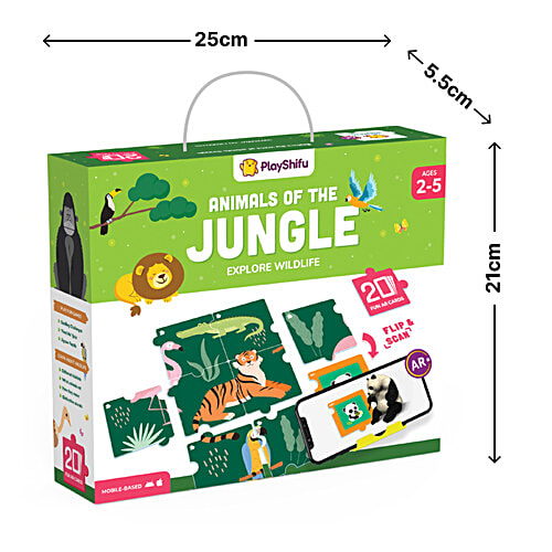 PlayShifu Animals Of The Jungle - Wildlife 3D Fun AR Flashcards Set With Jigsaw Puzzle, 1 pc Adventure Awaits Jungle Journey, For Kids, Ages 2-5
