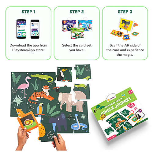 PlayShifu Animals Of The Jungle - Wildlife 3D Fun AR Flashcards Set With Jigsaw Puzzle, 1 pc Adventure Awaits Jungle Journey, For Kids, Ages 2-5