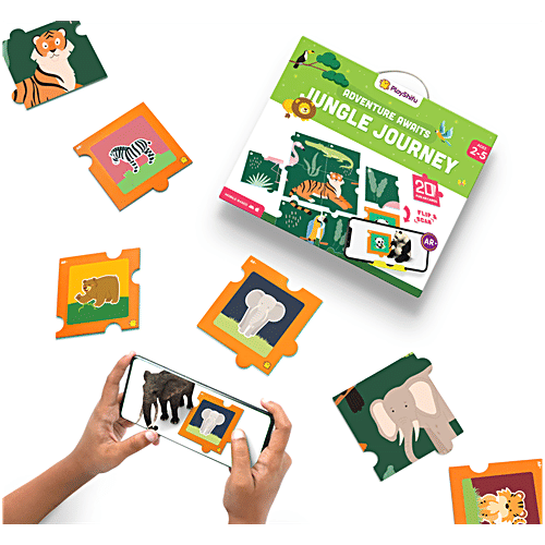 PlayShifu Animals Of The Jungle - Wildlife 3D Fun AR Flashcards Set With Jigsaw Puzzle, 1 pc Adventure Awaits Jungle Journey, For Kids, Ages 2-5
