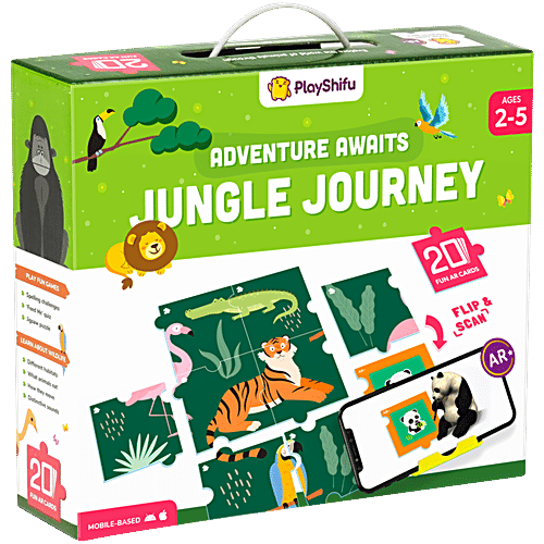 PlayShifu Animals Of The Jungle - Wildlife 3D Fun AR Flashcards Set With Jigsaw Puzzle, 1 pc Adventure Awaits Jungle Journey, For Kids, Ages 2-5