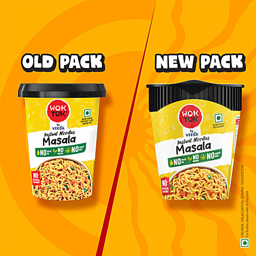 Wok Tok by Veeba Masala Instant Cup Noodles, 75.5 g No Palm Oil, Maida or Added MSG