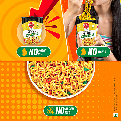 Wok Tok by Veeba Masala Instant Cup Noodles, 75.5 g No Palm Oil, Maida or Added MSG