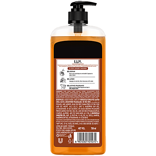 Lux Luxurious Sandalwood Body Wash, 750 ml Sandalwood Oil & Tuberose Scent, Up to 12H Long Lasting Fragrance