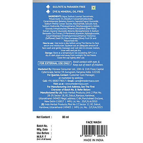 The Derma Co Sali-Cinamide Anti-Acne Face Wash, 80 ml 2% Salicylic Acid, 2% Niacinamide