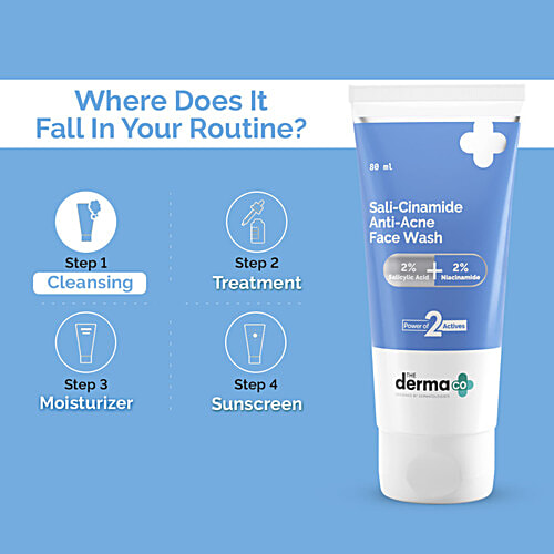 The Derma Co Sali-Cinamide Anti-Acne Face Wash, 80 ml 2% Salicylic Acid, 2% Niacinamide