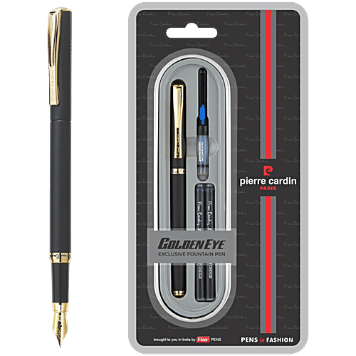 Pierre Cardin Paris Golden Eye Black Exclusive Fountain Pen, 1 pc (2 pcs Xtra Long Ink Cartridges & 1 Ink Converter)