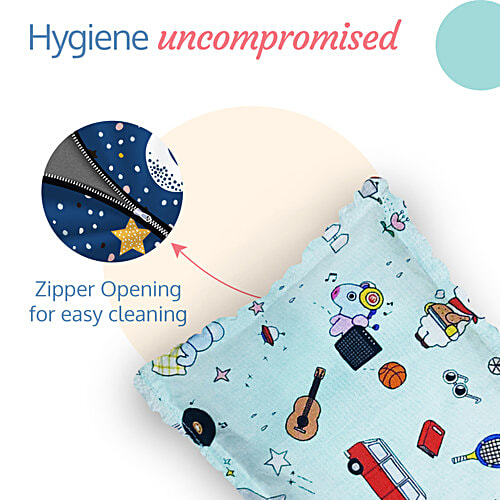 LuvLap Round Head Shaping Baby Pillow - With Mustard Seeds, For Neck Support, Cars Print, Light Blue, 1 pc  Portable,