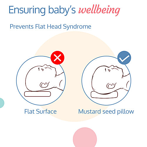 LuvLap Round Head Shaping Baby Pillow - With Mustard Seeds, For Neck Support, Cars Print, Light Blue, 1 pc  Portable,