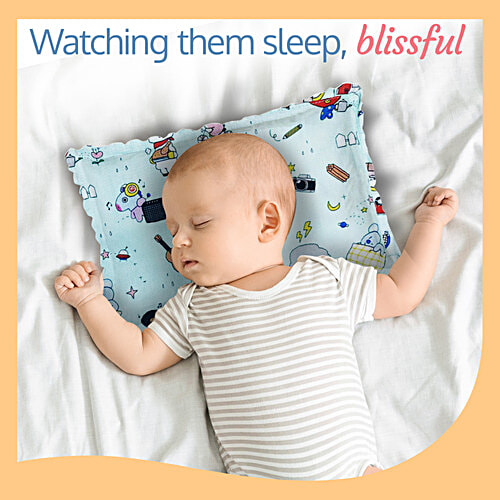 LuvLap Round Head Shaping Baby Pillow - With Mustard Seeds, For Neck Support, Cars Print, Light Blue, 1 pc  Portable,