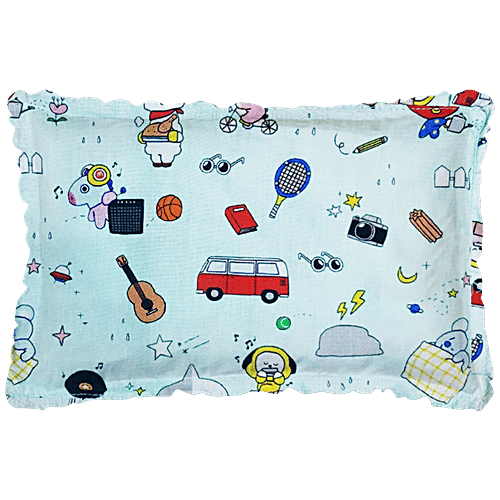 LuvLap Round Head Shaping Baby Pillow - With Mustard Seeds, For Neck Support, Cars Print, Light Blue, 1 pc  Portable,