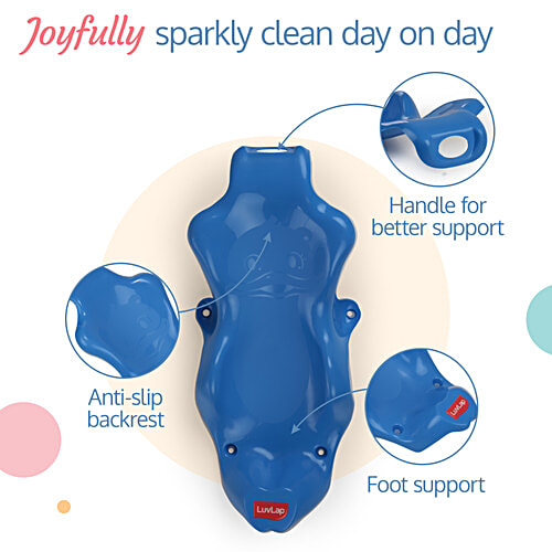 LuvLap Bubble Baby Bathtub - White & Blue & Anti Slip Baby Plastic Bath Chair, Blue, 1 pc Bathtub With Drain Plug, Baby Bath Seat/Sling with Non-Slip Suction Base, Baby Bathing Essential