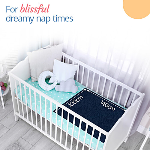 LuvLap Instadry Anti Piling Fleece Extra Absorbent Quick Dry Sheet Baby Bed Protector - Small Size, Navy Blue, 1 pc Waterproof Baby Sheet, 100 x140 cm