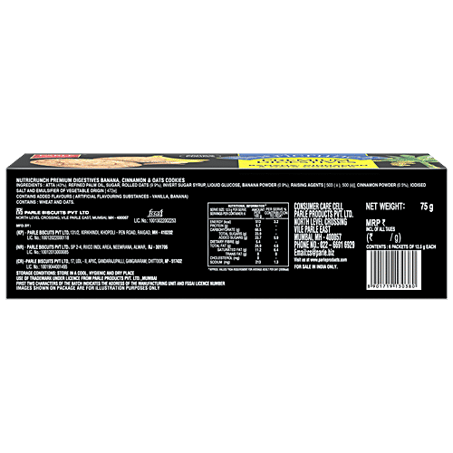 Parle Nutricrunch Premium Digestive - Banana Cinnamon & Oat Cookies, 75 g