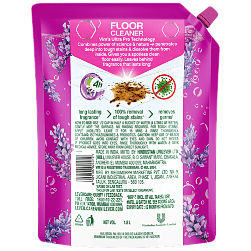 Vim UltraPro French Lavender With Sage Floor Cleaner, 1.8 L  100% Removal of Tough Stains, Spa-Like Fragrance, Germ Removal