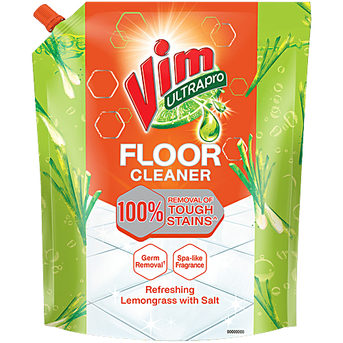 Vim UltraPro Refreshing Lemongrass With Salt Floor Cleaner, 1.8 L  100% Removal Of Tough Stains, Spa-Like Fragrance, Germ Removal