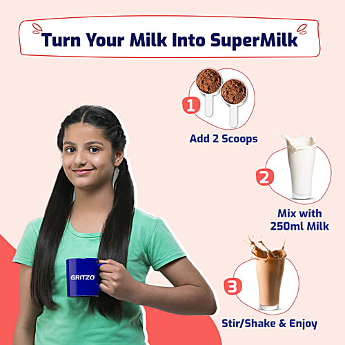 Gritzo SuperMilk Girl Height+ Personalized Protein & Nutrition Drink Mix - 13+ Year Old, Double Chocolate, 400 g  13 g Protein