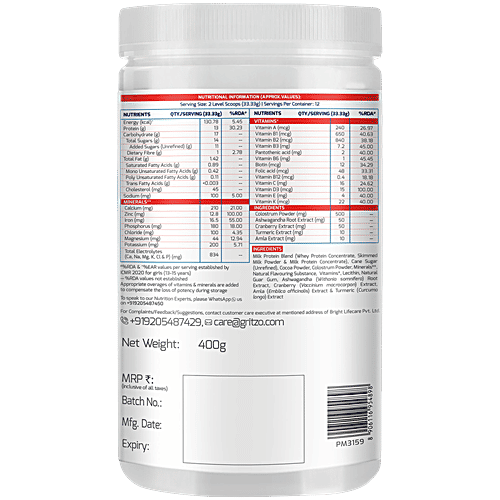 Gritzo SuperMilk Girl Height+ Personalized Protein & Nutrition Drink Mix - 13+ Year Old, Double Chocolate, 400 g  13 g Protein