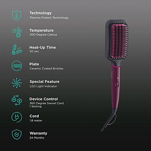 Philips India 5000 Hair Straightening Brush with Thermo Protect Technology (Ceramic Bristles, Dark Wine), 1 Unit  