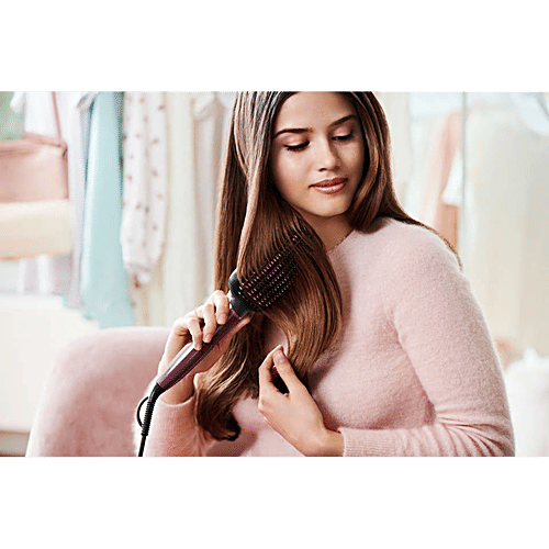 Philips India 5000 Hair Straightening Brush with Thermo Protect Technology (Ceramic Bristles, Dark Wine), 1 Unit  
