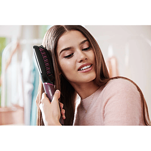 Philips India 5000 Hair Straightening Brush with Thermo Protect Technology (Ceramic Bristles, Dark Wine), 1 Unit  
