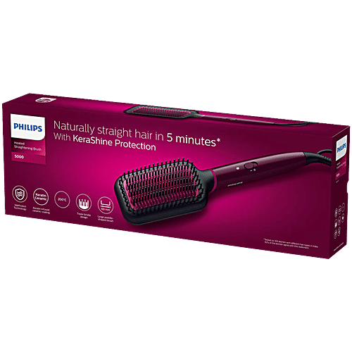 Philips India 5000 Hair Straightening Brush with Thermo Protect Technology (Ceramic Bristles, Dark Wine), 1 Unit  