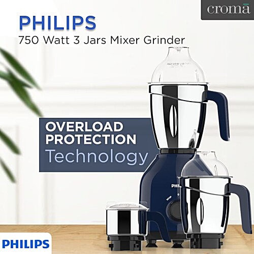 Philips India PHILIPS 750 Watt 3 Jars Mixer Grinder (Turbo Motor, Premium Blue), 1 Unit  