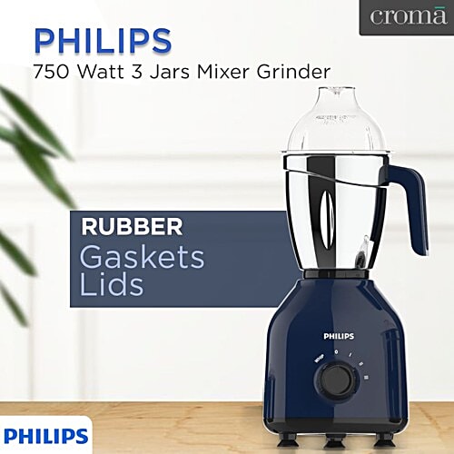 Philips India PHILIPS 750 Watt 3 Jars Mixer Grinder (Turbo Motor, Premium Blue), 1 Unit  