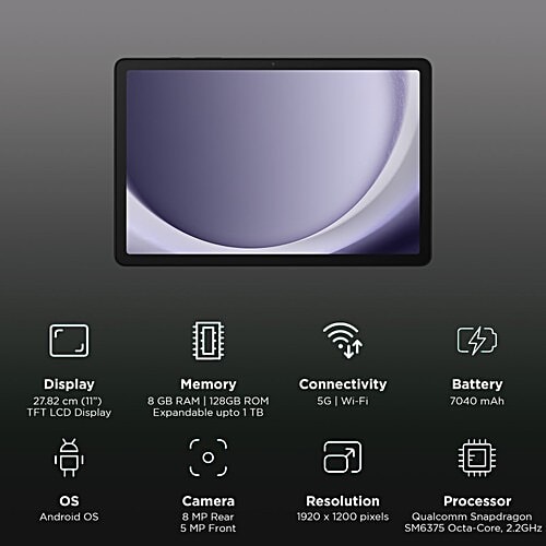 Samsung SAMSUNG Galaxy Tab A9 Plus Wi-Fi+5G Android Tablet (11 Inch, 8GB RAM, 128GB ROM, Gray), 1 Unit  