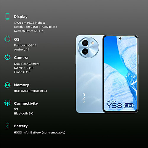 Vivo Y58 5G (8GB RAM, 128GB, Himalayan Blue), 1 Unit