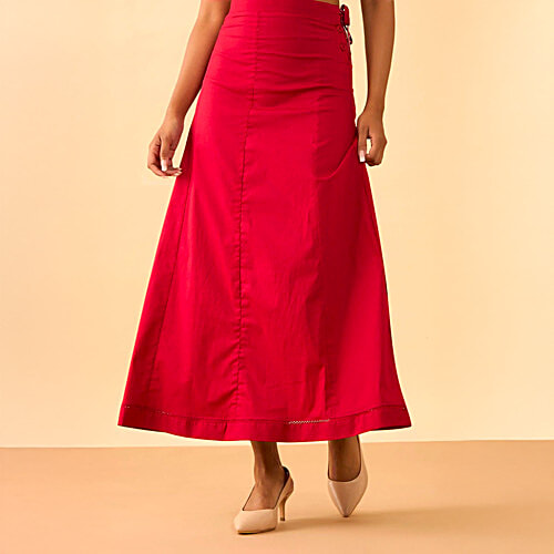 Taneira Dark Red Woven Cotton Lycra Inskirt, 1 pc (Size - XL)